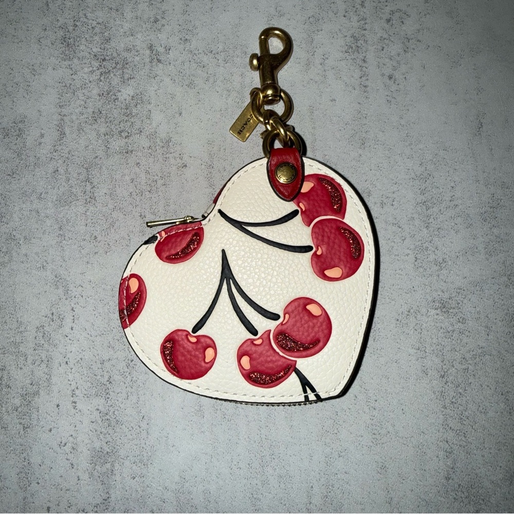Coach Red Cherry Heart Coin Purse Glovetanned Leather - NWT